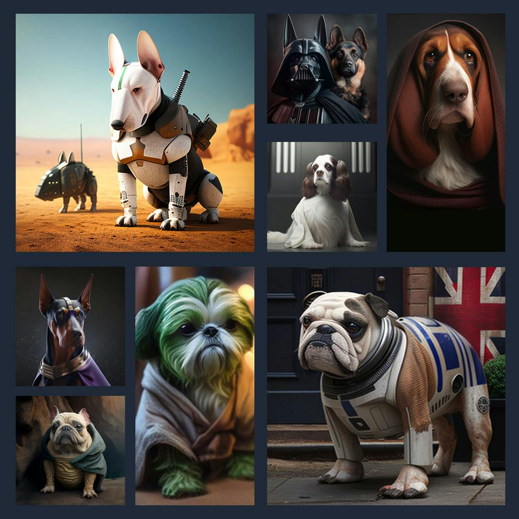 We asked Midjourney to imagine what various StarWars characters would look like as dogs.