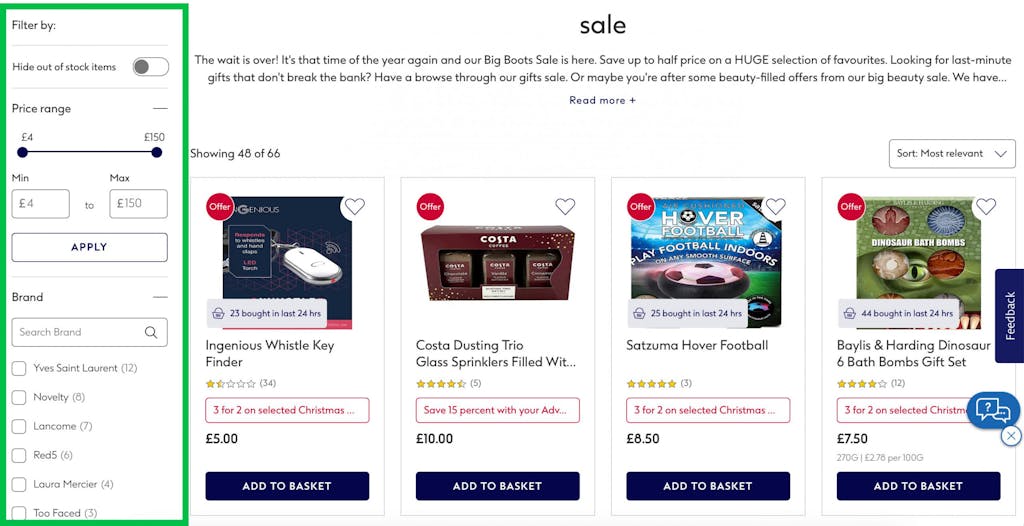 Use search filters to spot the bargains in your size, colour or a specific brand